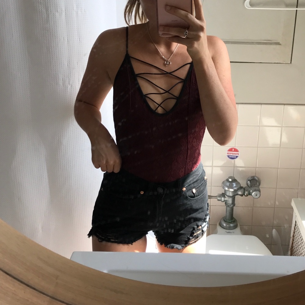 UO red lace bodysuit